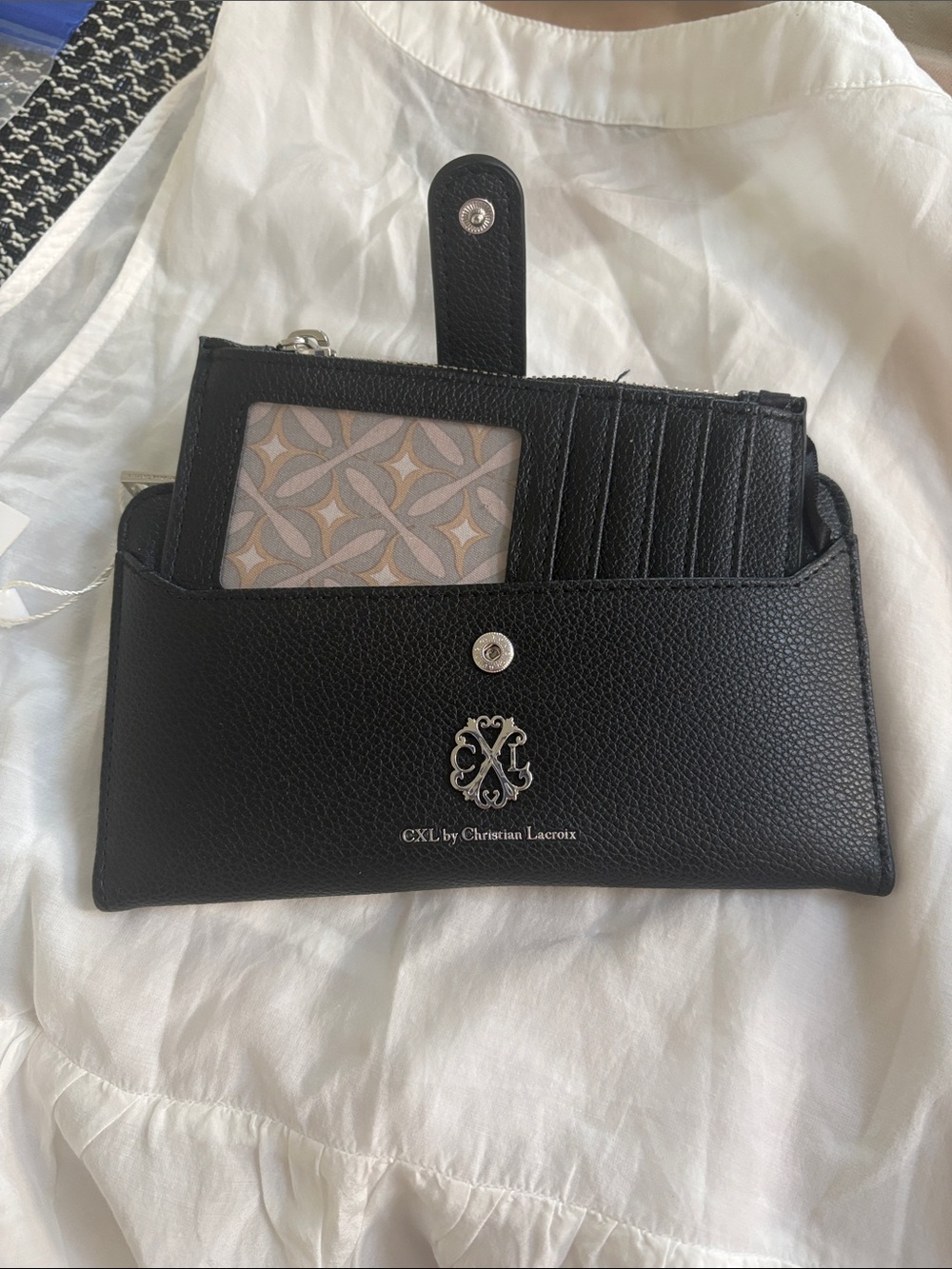Christian Lacroix Black Bryce Pebble ID Fold Zipper Wallet - Picture 4 of 5